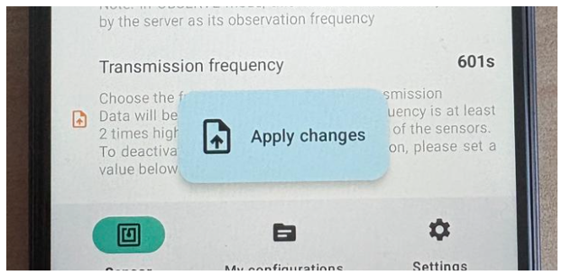 Apply changes notice in smartphone app