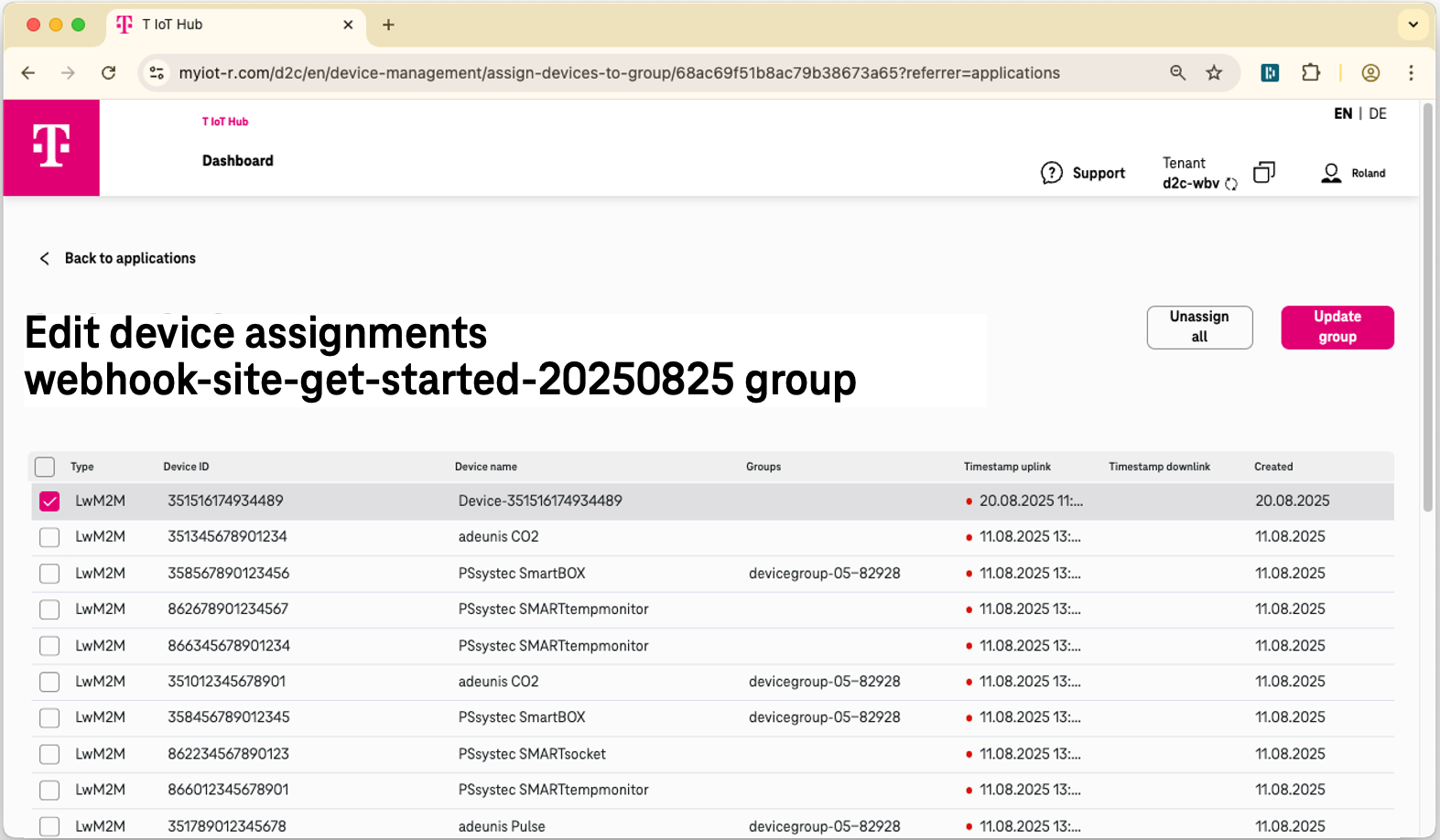 Edit device assignment of a device group